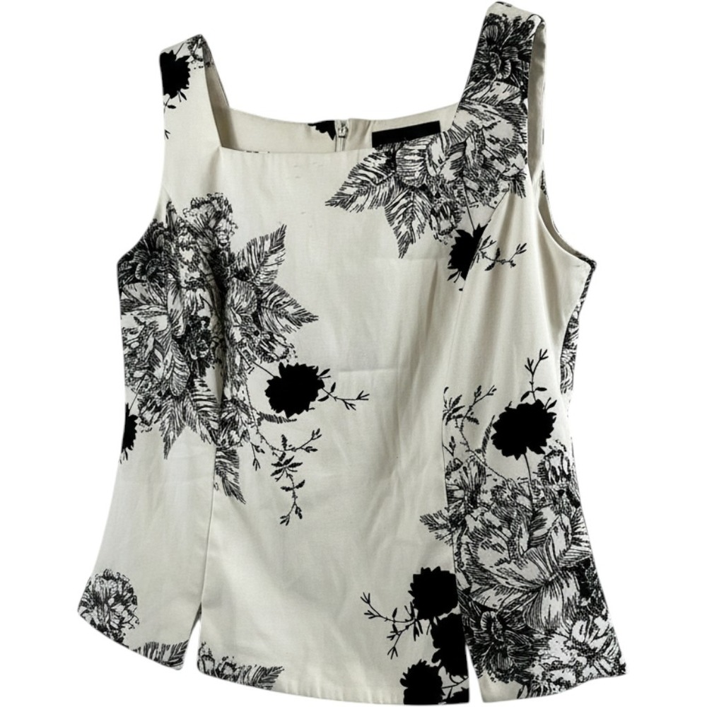 Black White Floral Peplum Top Womens 14 Sleeveless Career Office Stretch Blouse